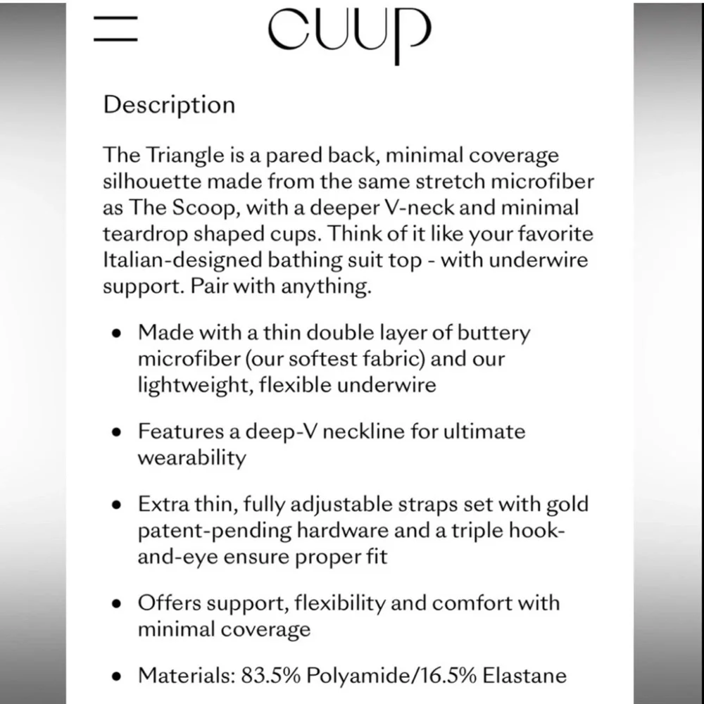NWOT CUUP The Triangle Micro Bra Underwire‎